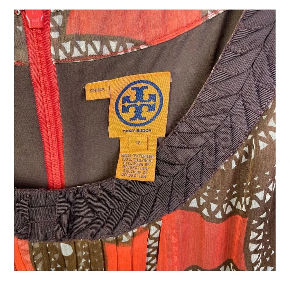 Tory Burch Silk‎ Medallion Print Sleeveless Dress Orange Brown Size 12